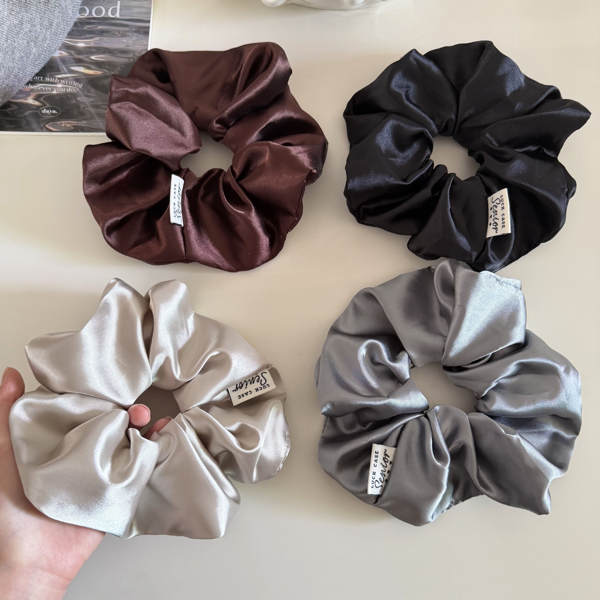 Women's Simple Style Spring Satin Hair Tie Accessories Solid Grey