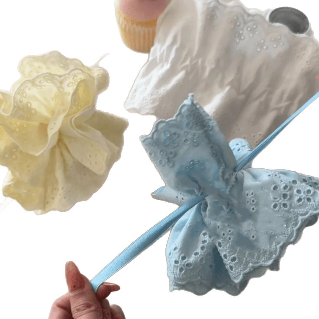 Women's Cloth Drawstring Bun Hair Tie Scrunchie Multi-layer Lace