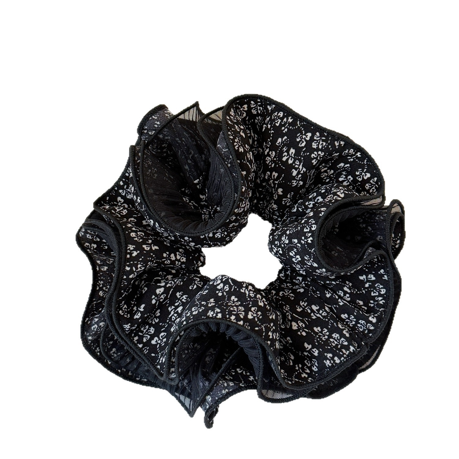 Women's Spring Korean Soft Gauze Hair Tie Black Ditsy Floral