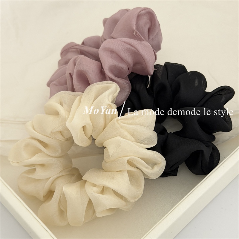 Women's Daily Simple Soft Tulle Hair Scrunchie Solid Color Beige