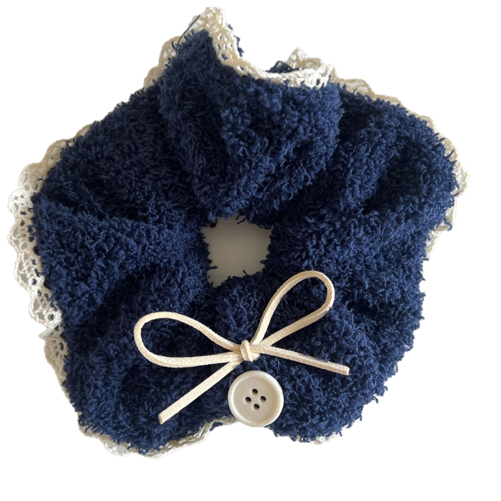 Women's Autumn Winter Fluffy Lace Trim Elastic Scrunchie Sweet Bowknot