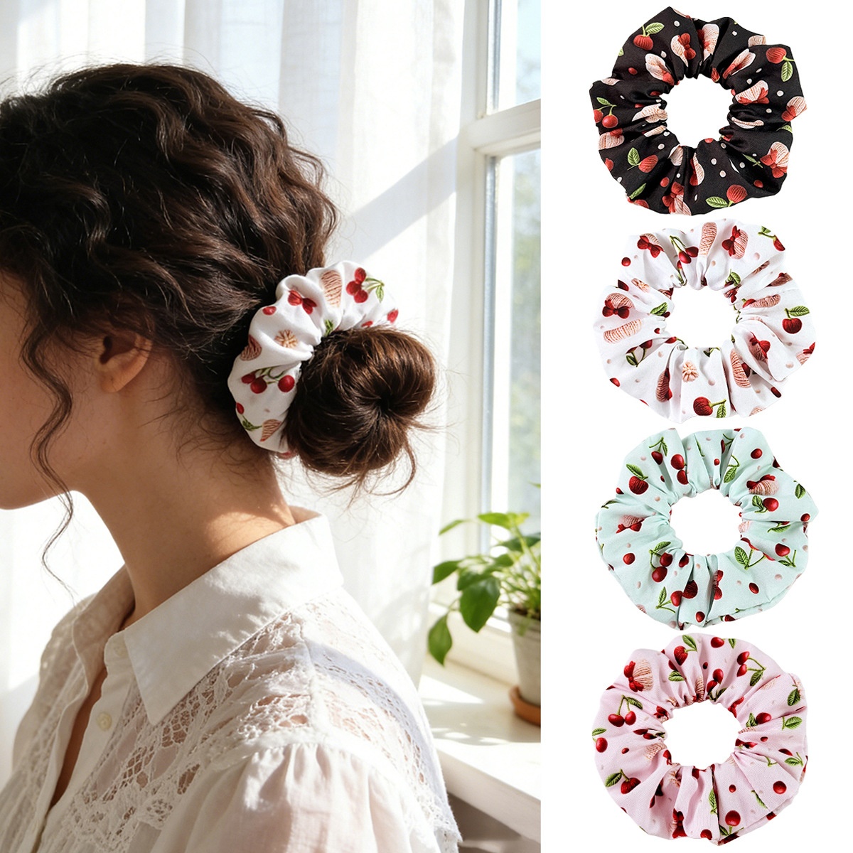 Women's Everyday Cloth Hair Tie Scrunchie Sweet Cherry Pattern