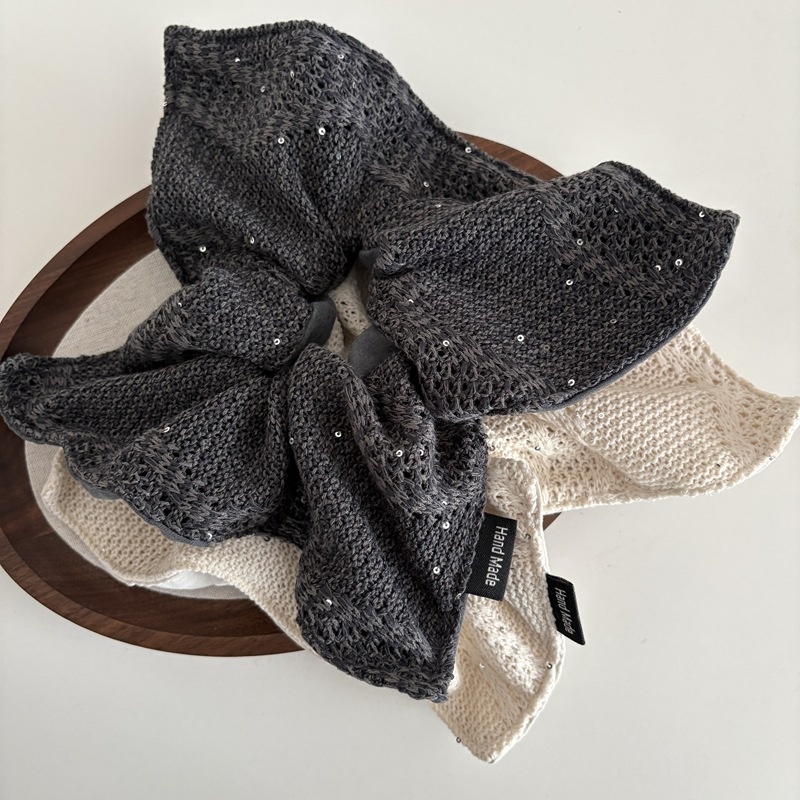 Women's Winter Knitted Scarf Headband Apricot Grey Square Patchwork