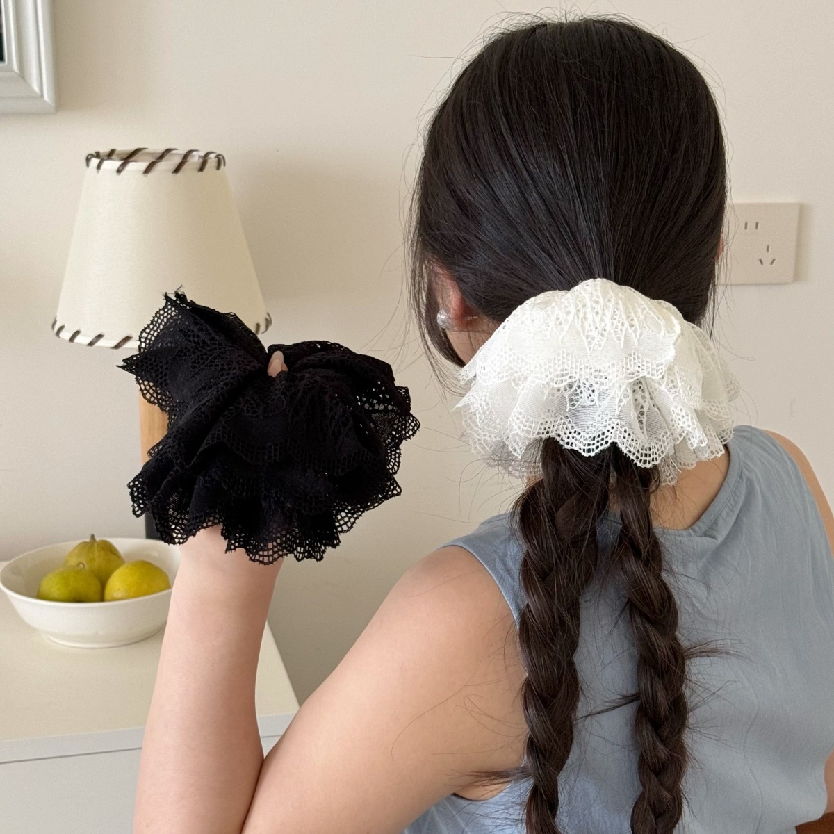 Women's Bohemian Lace Mesh Hair Tie Soft Hollow Design Low Ponytail Band