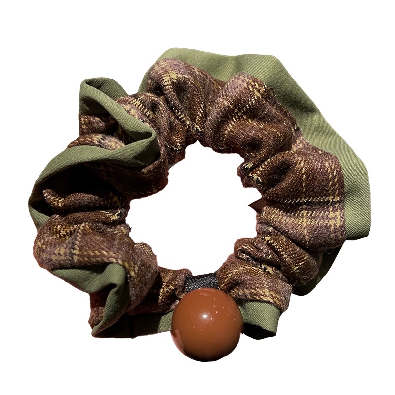 Women's Cloth High Ponytail Hair Tie Headband Vintage Green Plaid