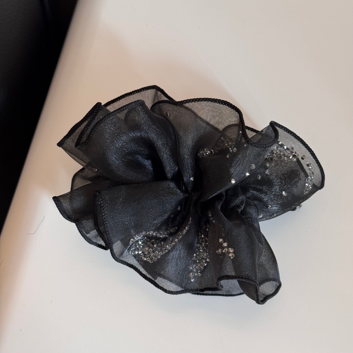 Women's Irregular Tulle Rhinestone Hair Tie in Elegant Coffee for Winter