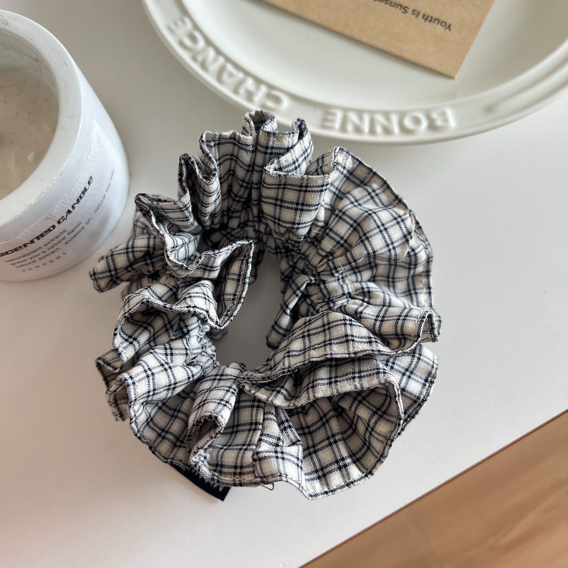 Women's 3D Volumizing Cloth Hair Scrunchies Double Layer Plaid