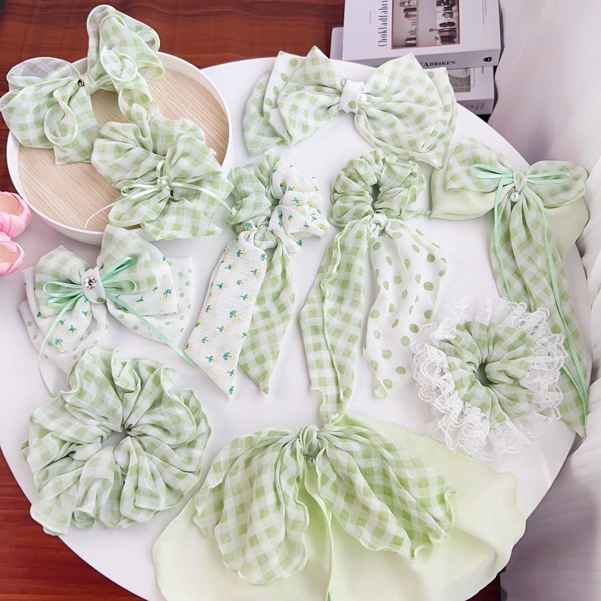 Women's Elegant Fabric Party Hair Ties Fresh Floral Grid Pattern