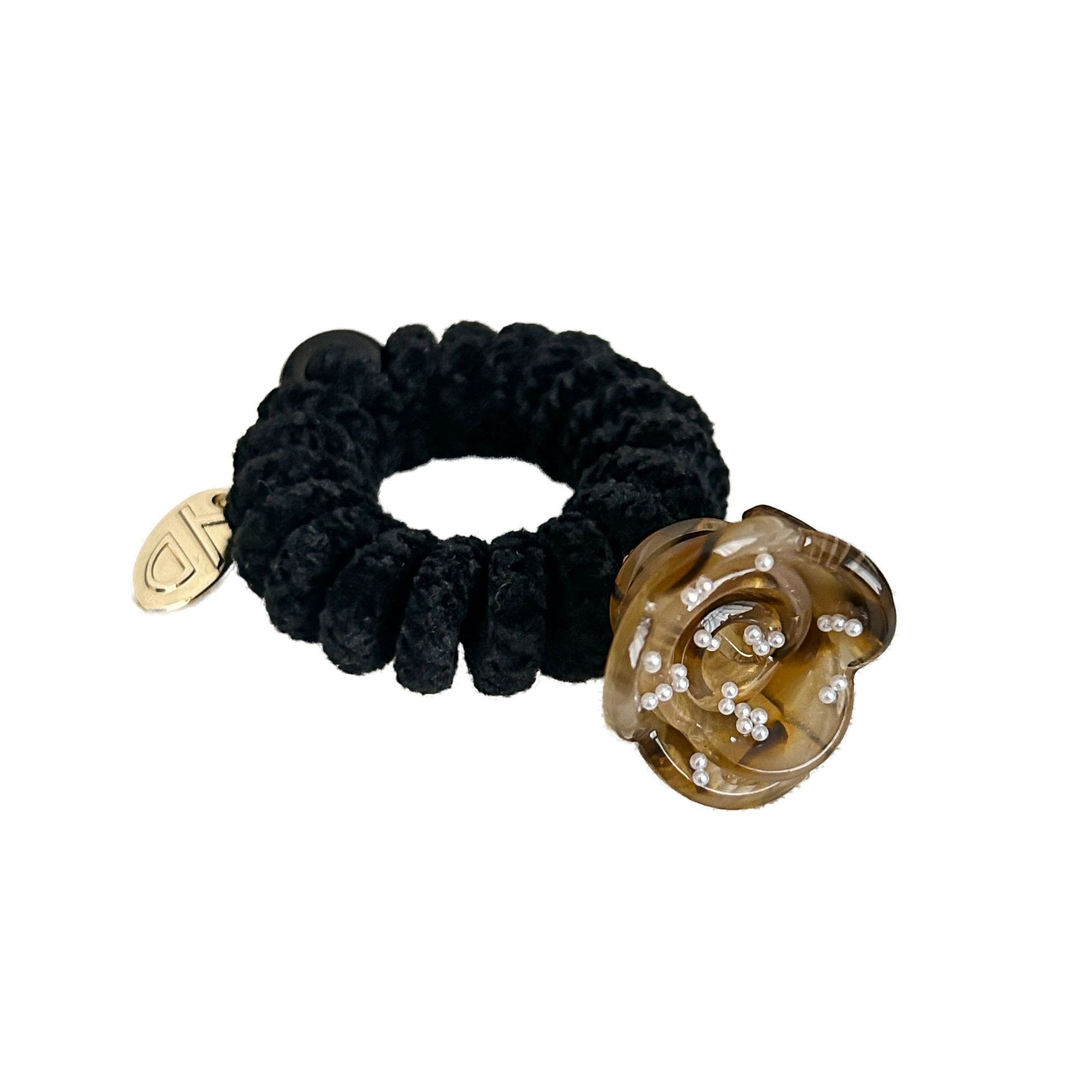 Women's Elastic Acetate Pearl High Ponytail Hair Band Rose