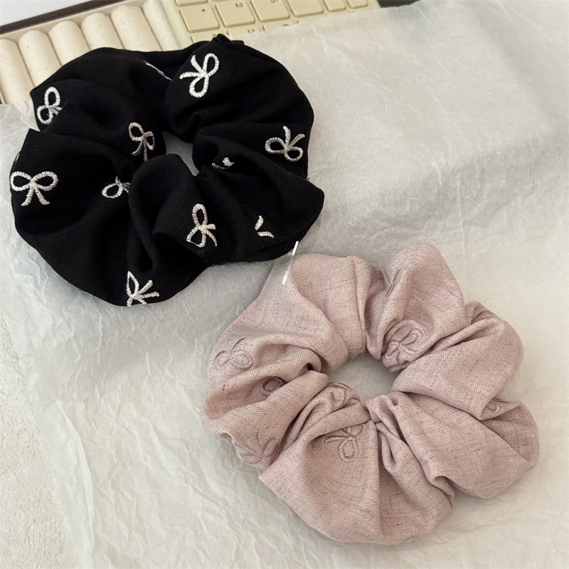 Women's Autumn Retro Cloth Bowknot Hair Tie Black Embroidery