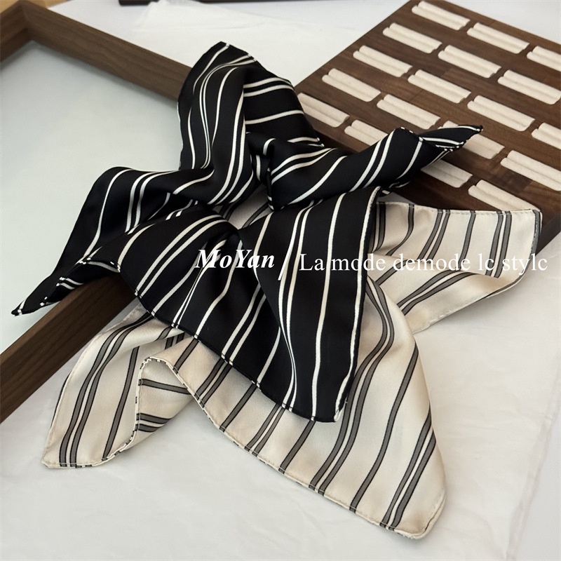 Women's Stylish Everyday Cloth Hair Tie, Beige and Black Striped