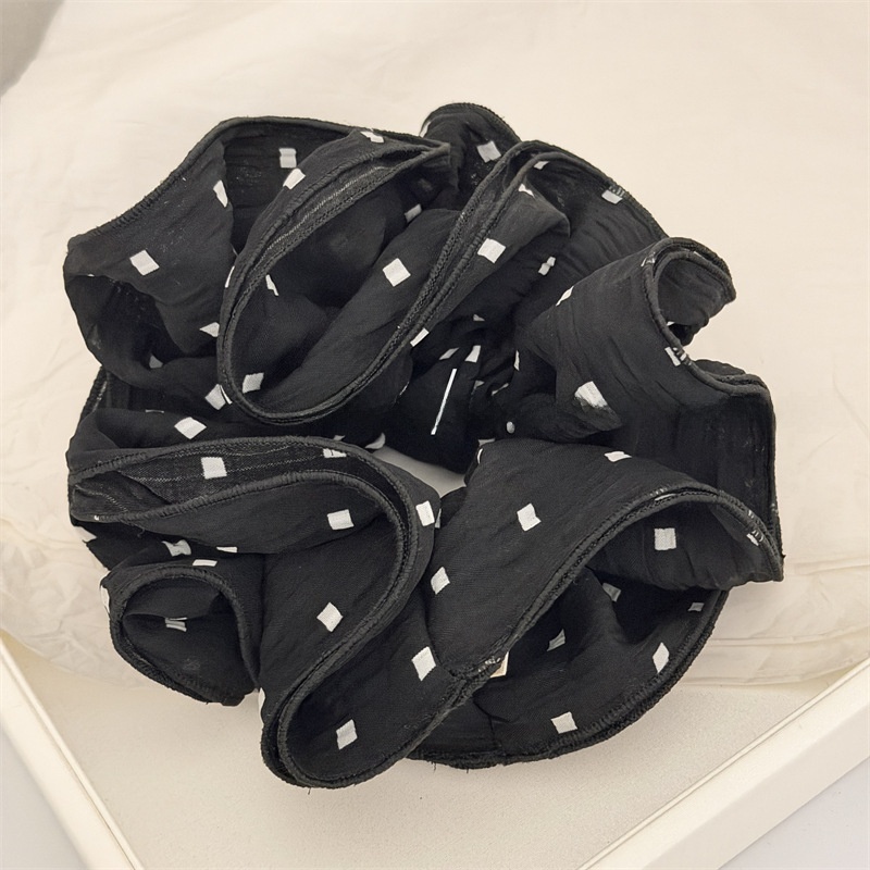 Women's Spring Cloth Telephone Cord Hair Tie in Beige Gingham