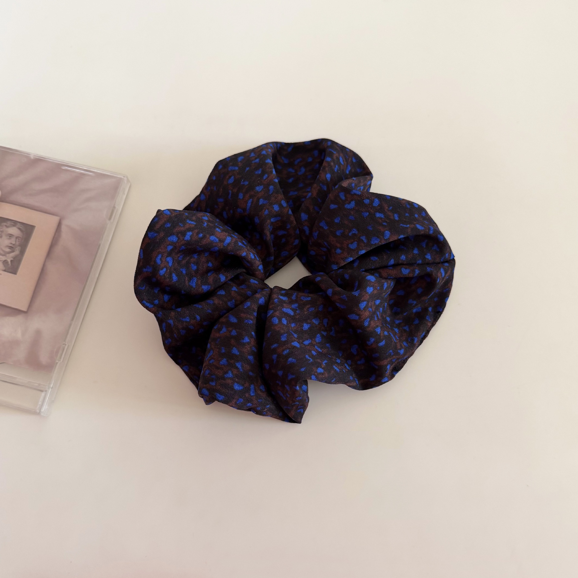 Women's All-Season Retro Cloth Hair Tie Coffee Blue Color Block