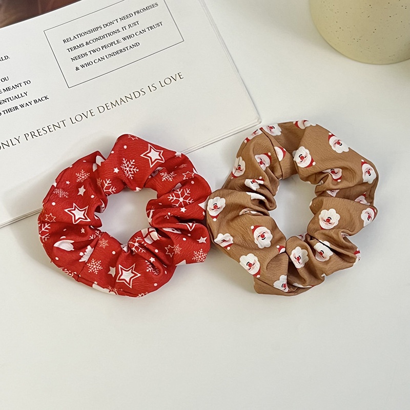 Women's Christmas Elastic Hair Scrunchies Handmade Santa Snowman Cloth Ties