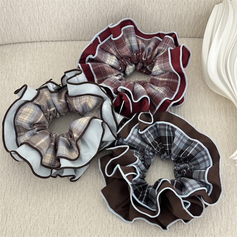 Women's Stylish Cloth Hair Scrunchies Color Block Checkered Plaid