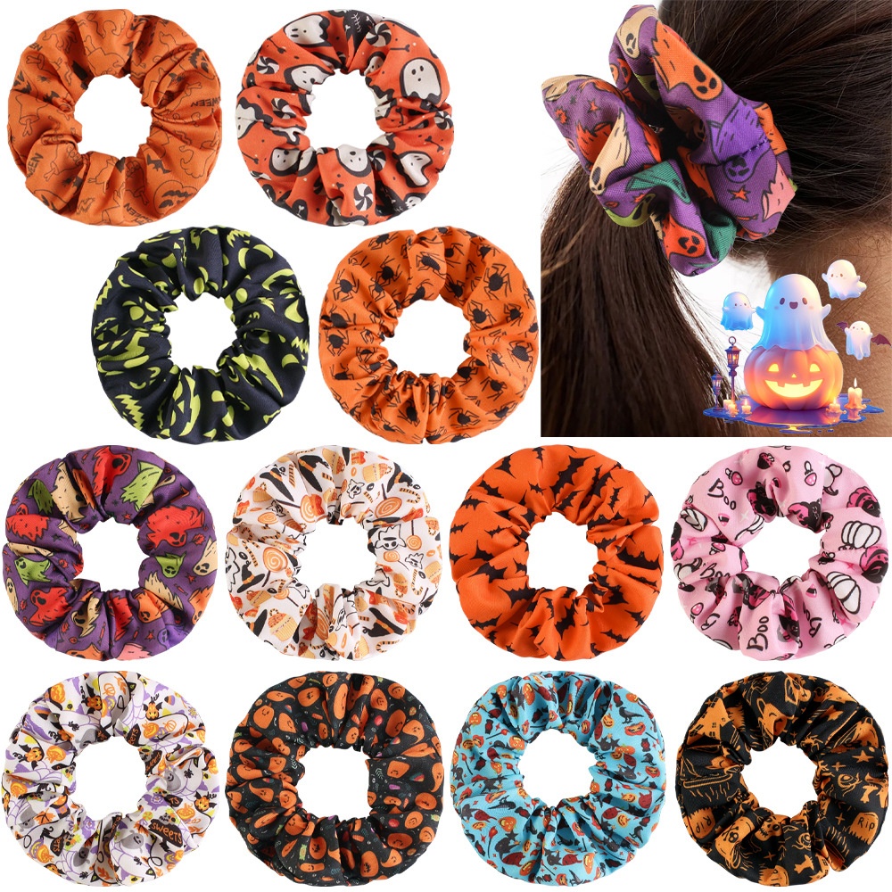 Women's High Elastic Cloth Hair Ties Halloween Cartoon Solid Color