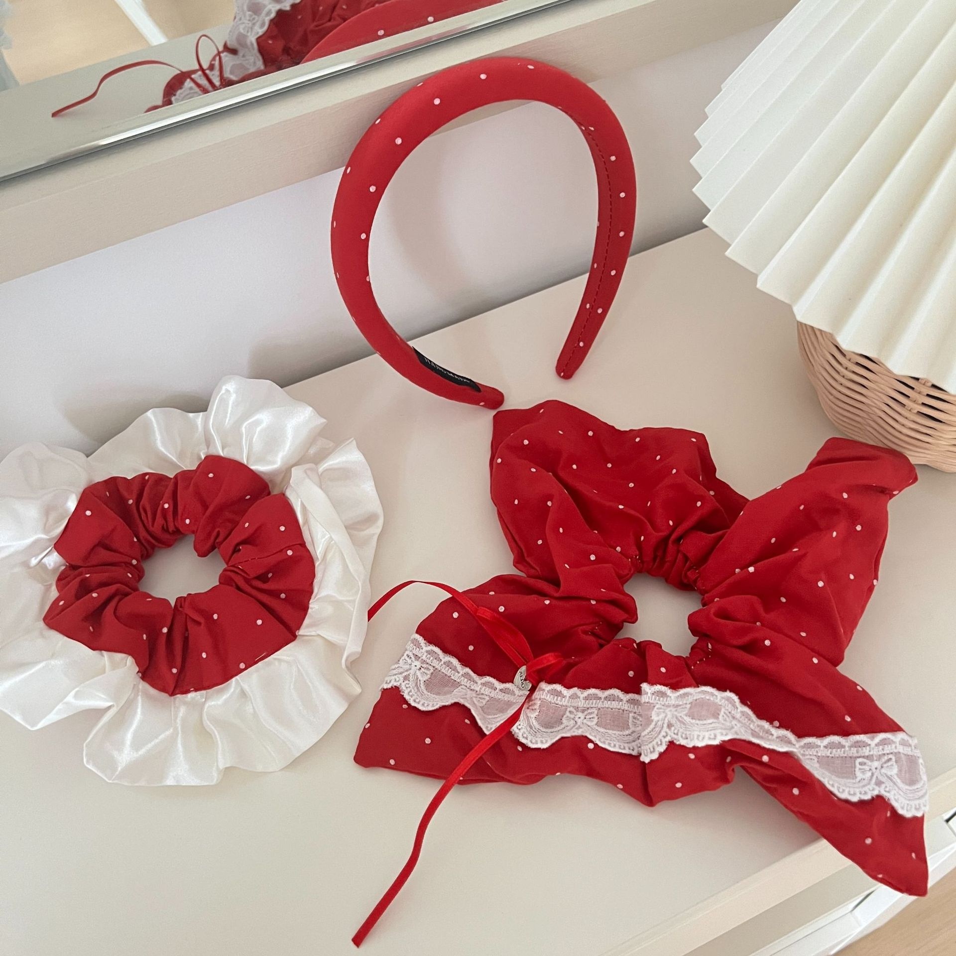 Women's Retro Red Polka Dot Scarf Hair Tie Elegant Cloth Daily Accessories