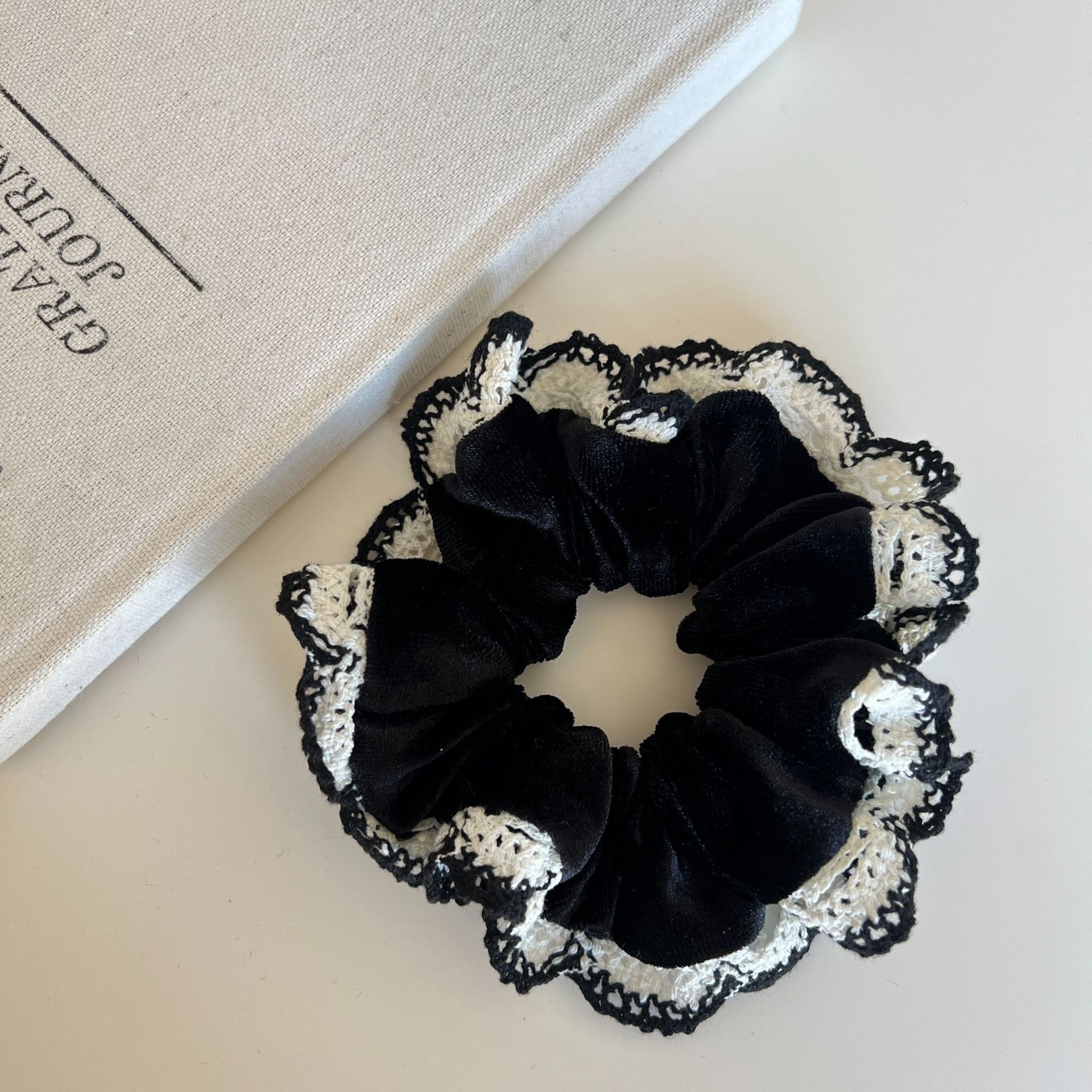 Women's Elegant Ballet Style Large Hair Scrunchie Transparent Mesh Lace