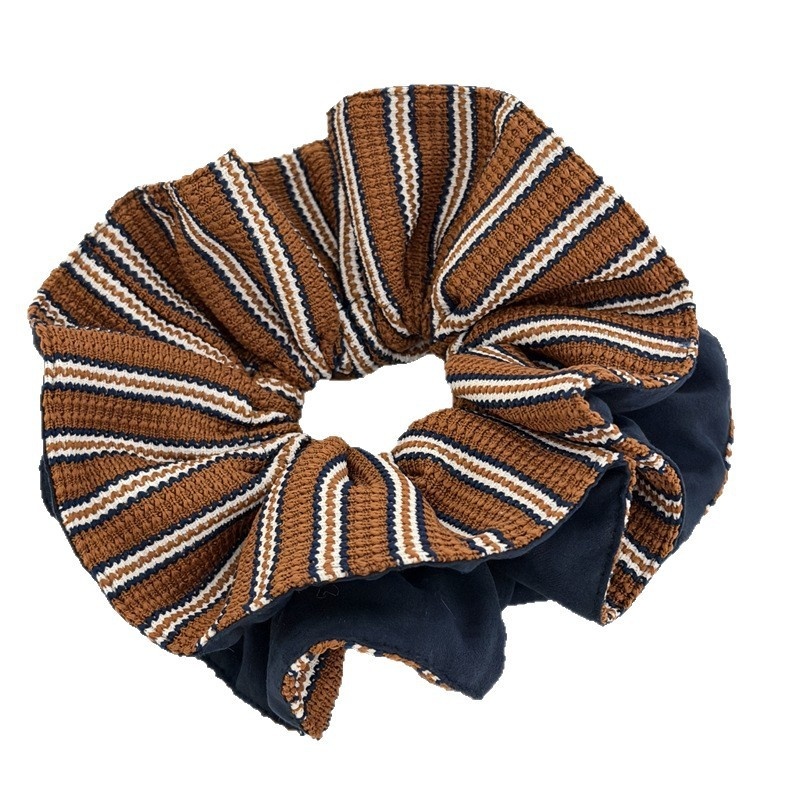 Women's Fall Winter Double Sided Knit Bun Hair Tie Striped Bow Knot