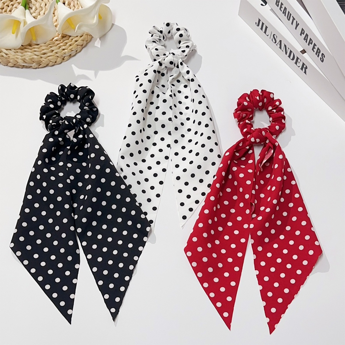 Women's High Elastic Cloth Bow Ponytail Holders Retro Polka Dots