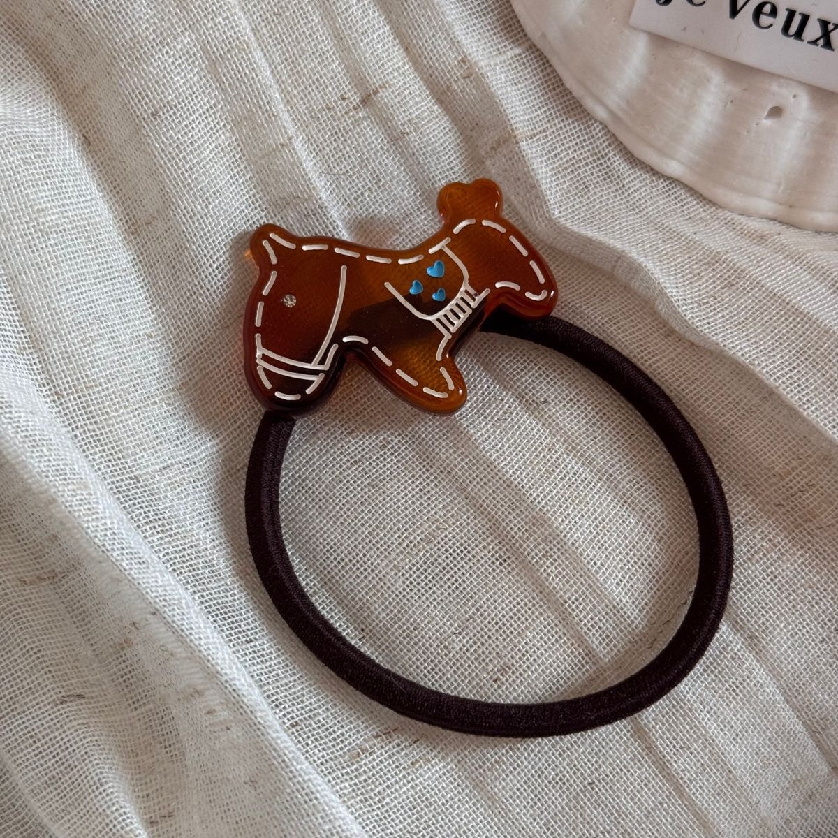 Ladies High Elastic Acetate Hair Tie Navy Coffee Floral Dog Pattern