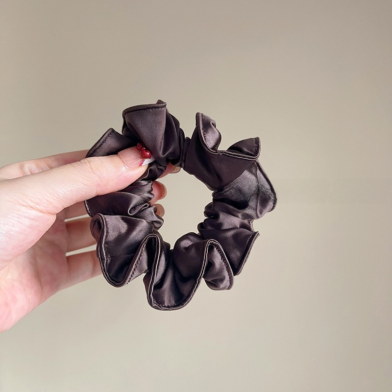 Women's Autumn Smooth Satin Hair Tie Scrunchie Solid Black Red Coffee