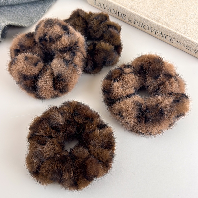 Women's Winter Flannel Large Ponytail Hair Scrunchie Leopard Print