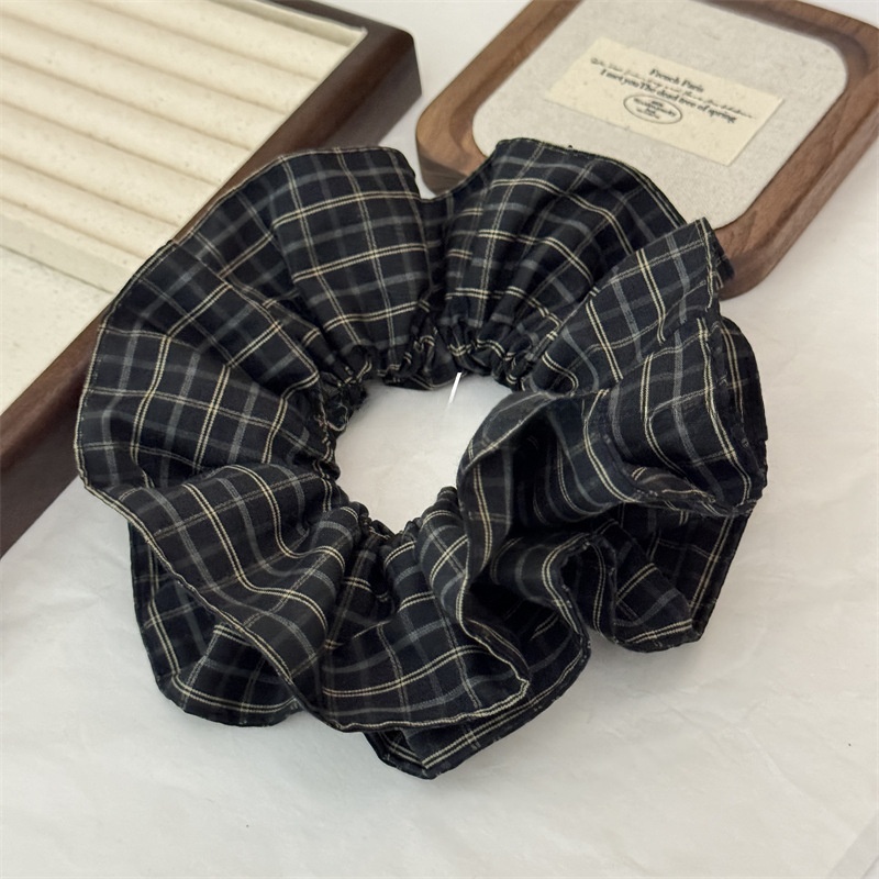 Women's Retro Cloth Hair Tie Black & Green Plaid Checkered Scrunchie