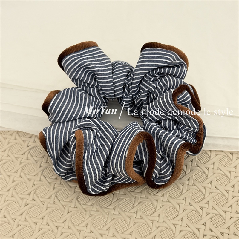 Women's All-Season Velvet Bubble Headband Navy Blue And Brown Striped