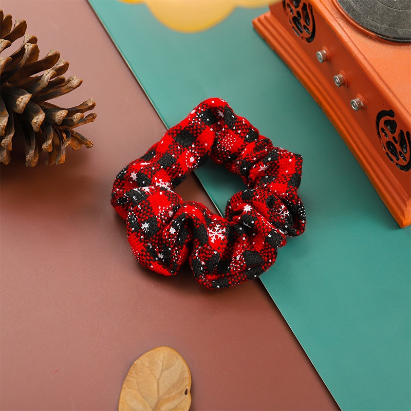 Women's Christmas Cloth Hair Scrunchie Color Block Plaid Snowflake