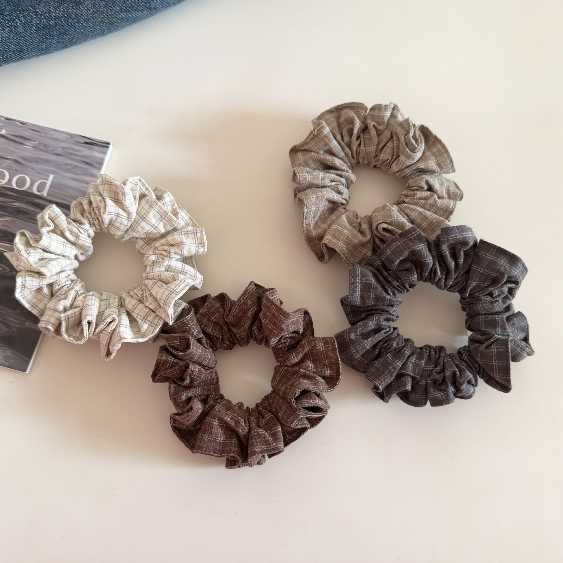 Women's Daily Commute Cloth Hair Scrunchies Coffee Checkered Plaid