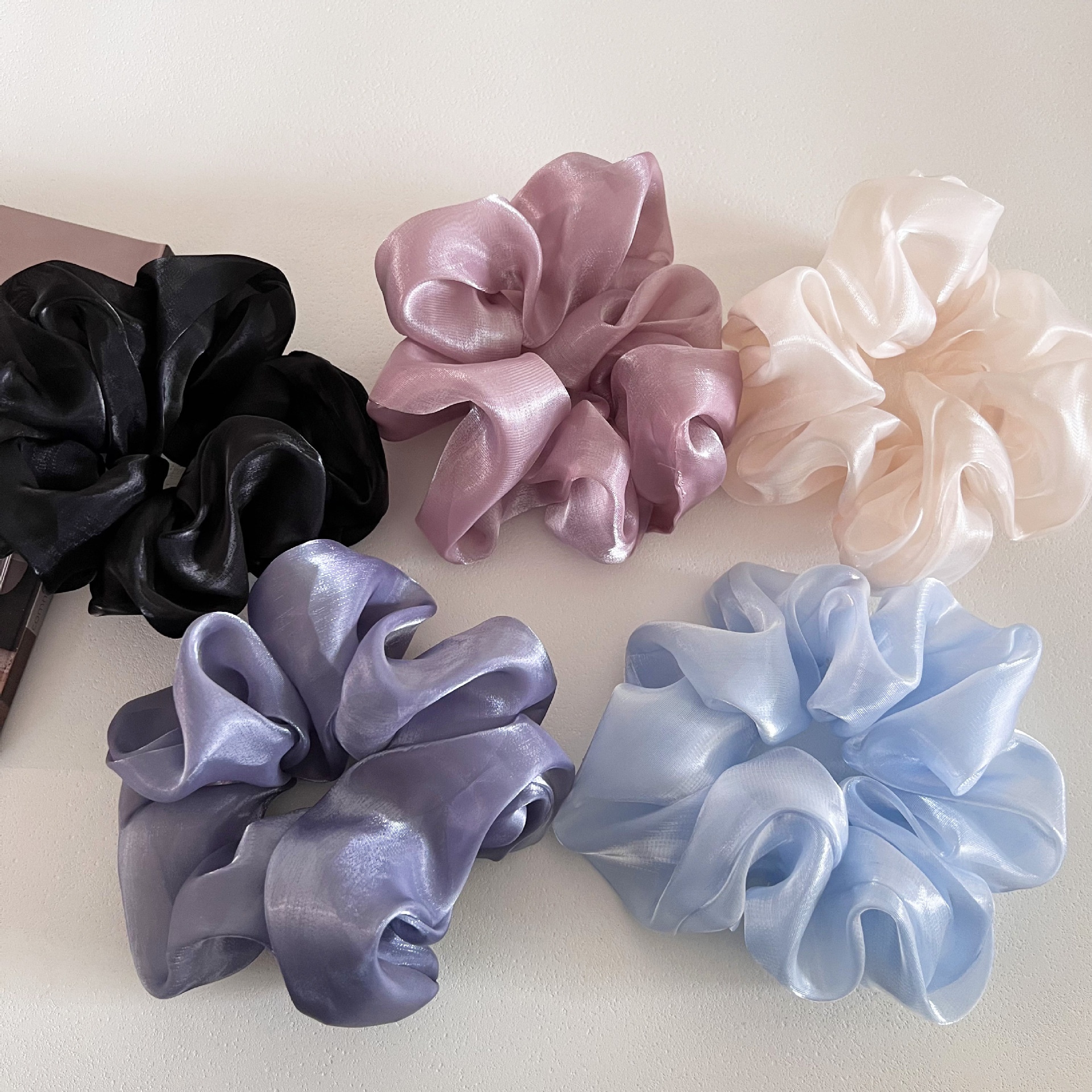 Women's Fairy Fluffy Gauze Pearl Bow Bun Hair Tie Solid Polka Dots