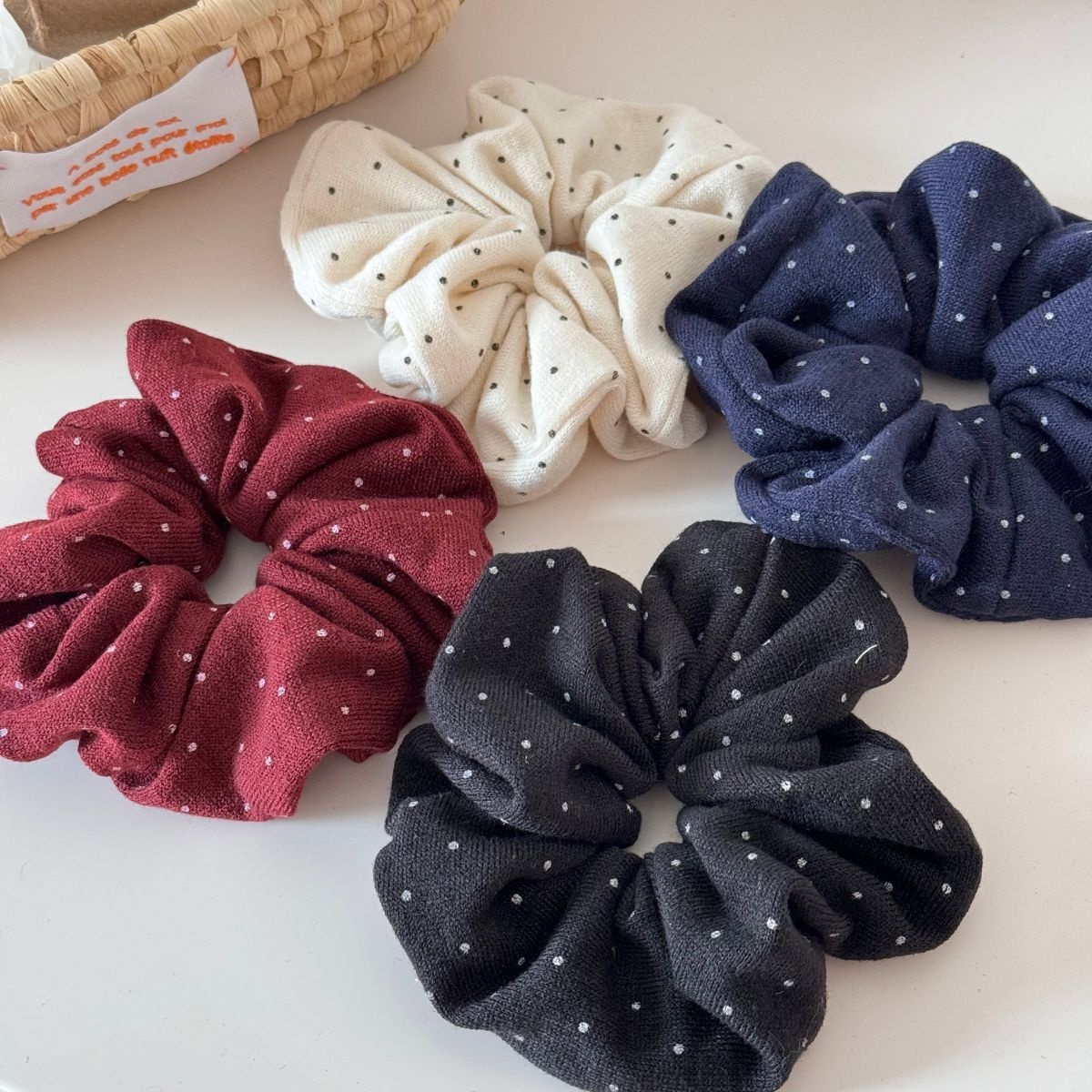 Girls Large High Elasticity Cloth Hair Ties Aesthetic Polka Dot Styling Bands