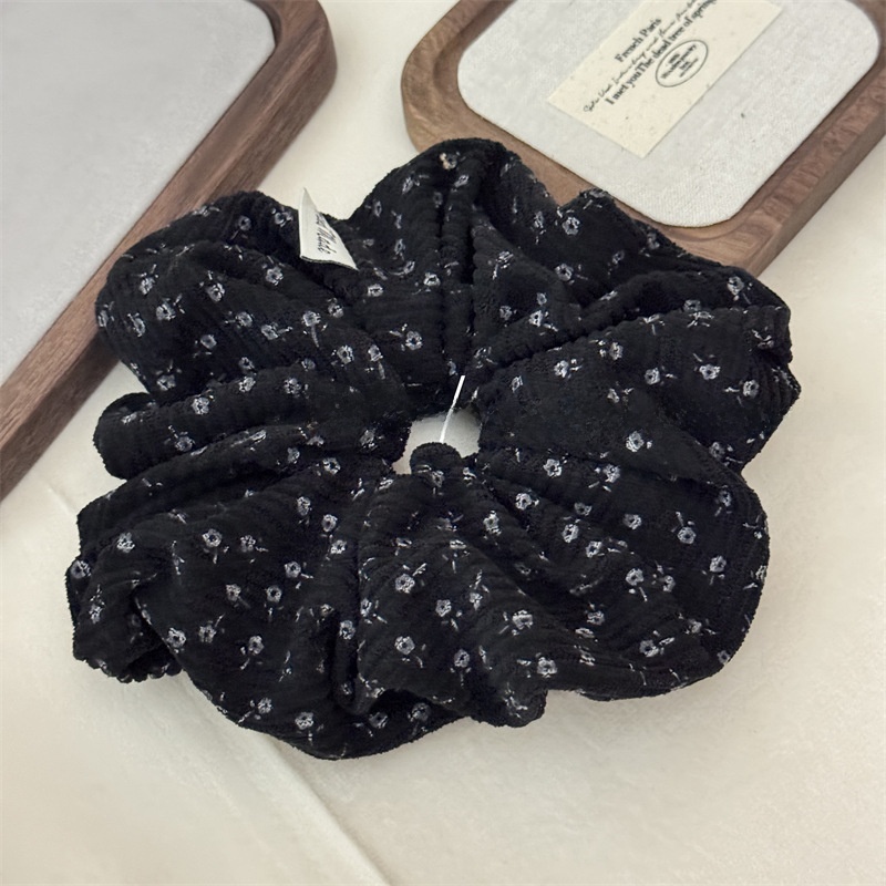 Women's Fall Winter Corduroy Hair Tie Scrunchie Khaki Ditsy Floral