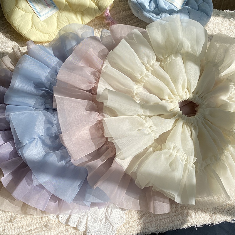 Women's Summer Sheer Gauze Large Fluffy Ponytail Scrunchie Solid Color