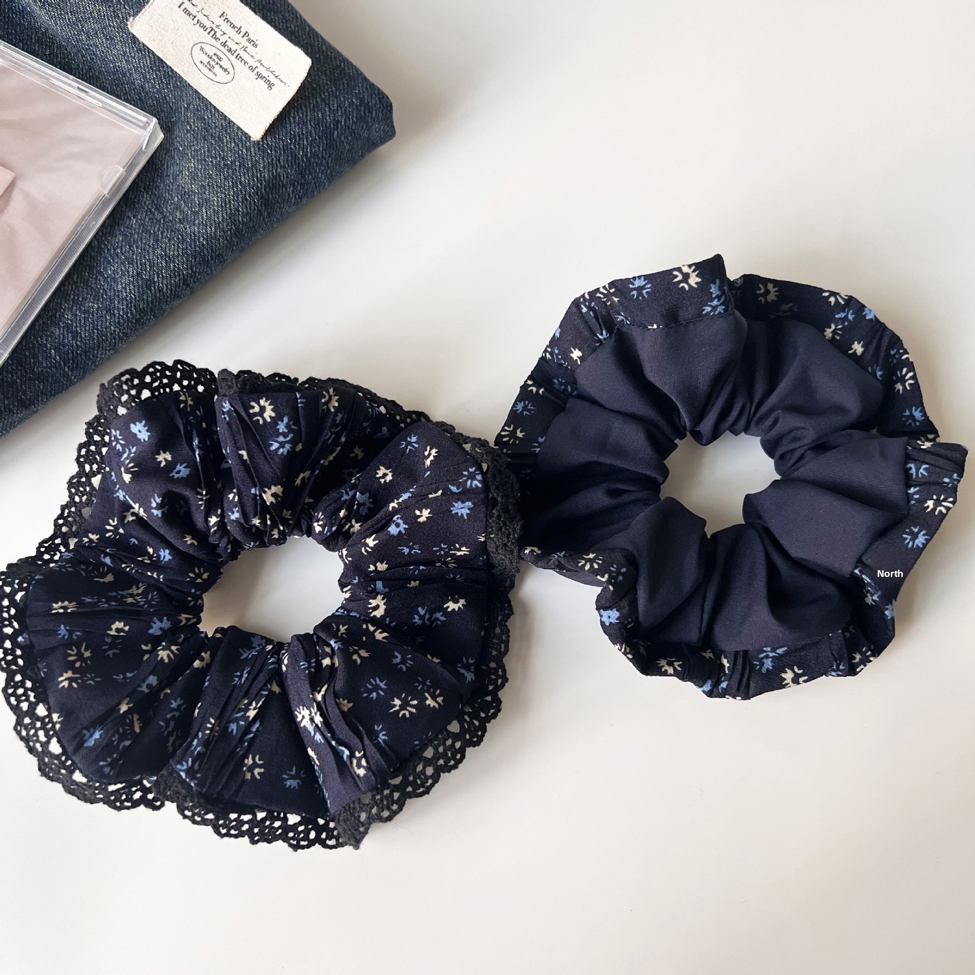Women's Autumn Retro Cloth Hair Tie Navy Blue Ditsy Floral