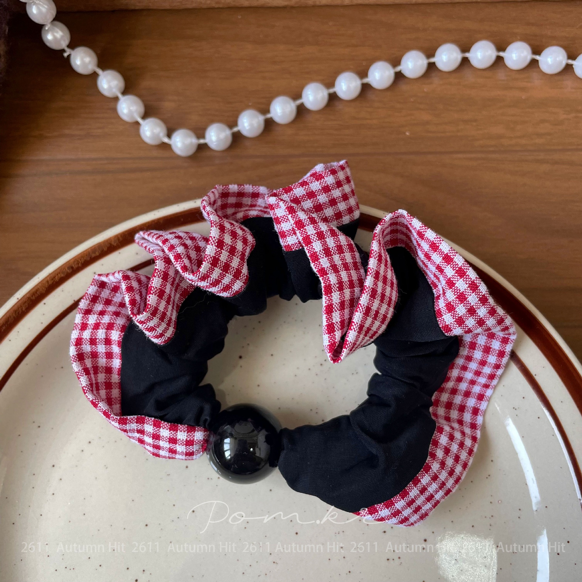 Women's Minimalist Pearl Cloth Hair Tie Contrast Plaid Quick Style