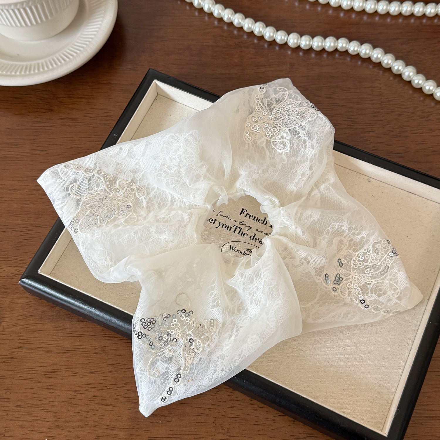 Women's Spring French Style Hair Tie Daily Accessory Beige Lace