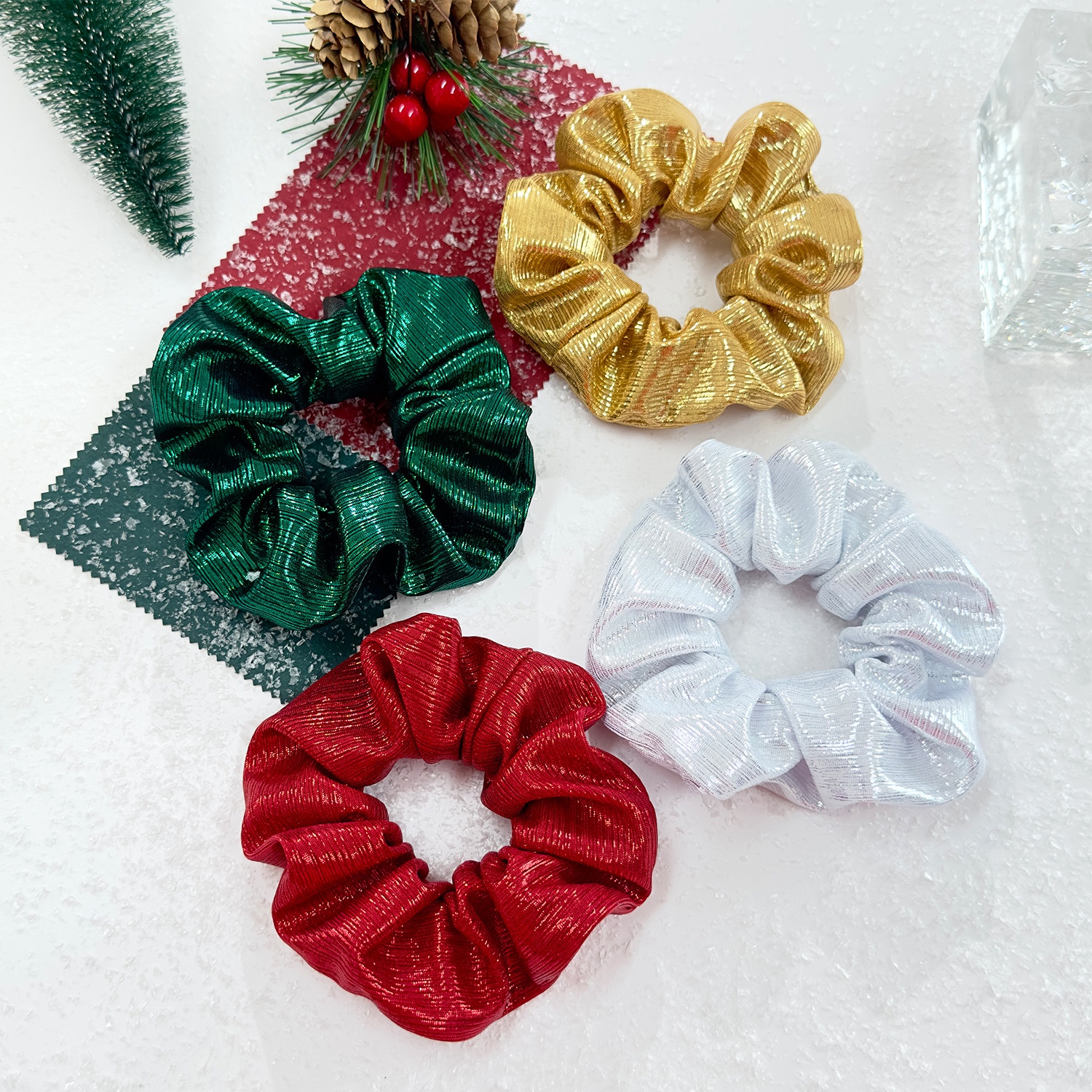 Women's Shiny Thread High Elasticity Christmas Hair Scrunchie Pure Color