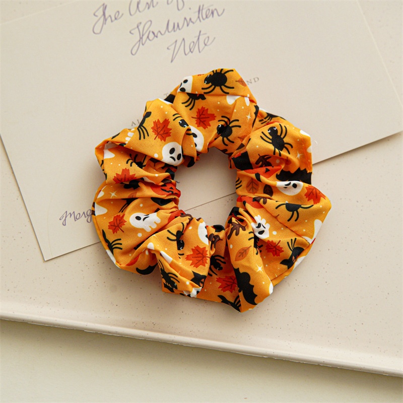 Women's Handmade Satin Street Hair Scrunchie Funny Halloween Skull