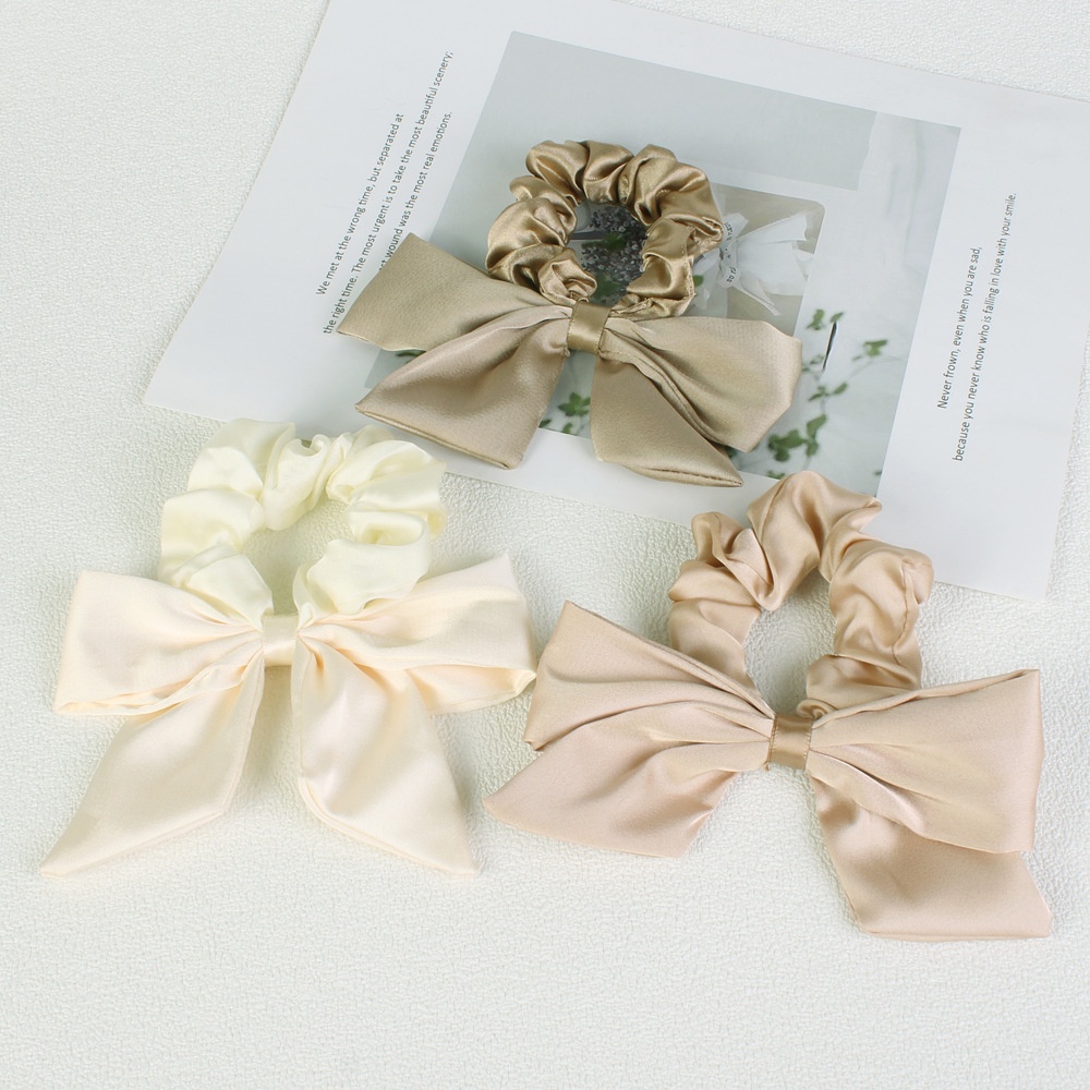 Women's Elegant French Cloth Bowknot Hair Tie Autumn Accessory Beige