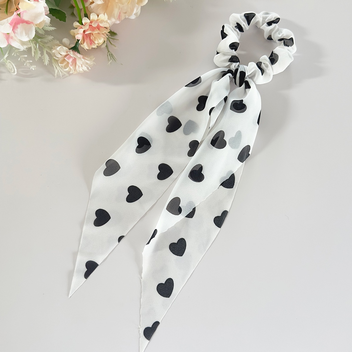 Women's Valentine Gauze Large Bowknot Hair Tie Sweet Heart Pattern