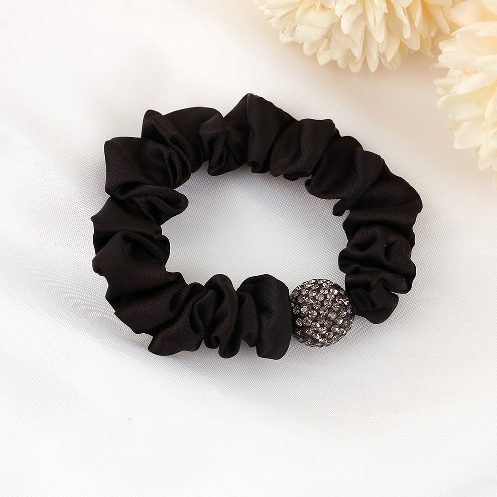 Women's High Elasticity Pleated Rhinestone Hairband Khaki Brown Black Hair Tie
