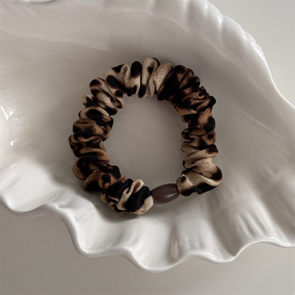 Women's Retro Leopard Print Hair Ties Vintage Pearl Elastic Hair Bands
