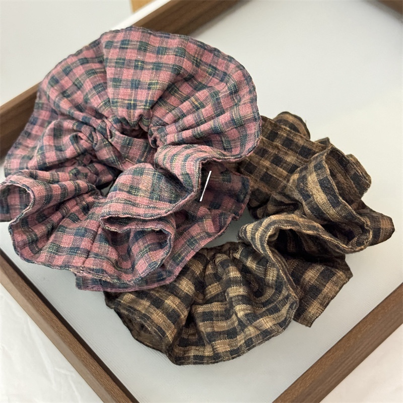 Women's Retro Soft Cloth Everyday Scrunchie Hair Tie Pink Plaid