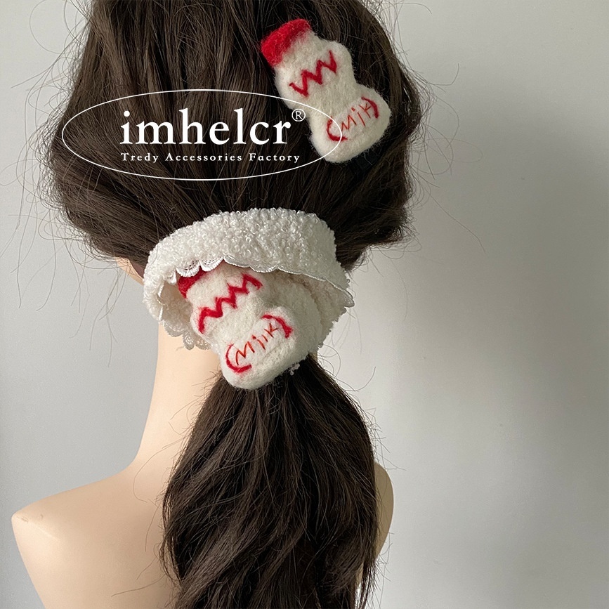 Women's All-Season Felt Hair Clip Tie Cartoon Teddy Dog Hot Dog Bun