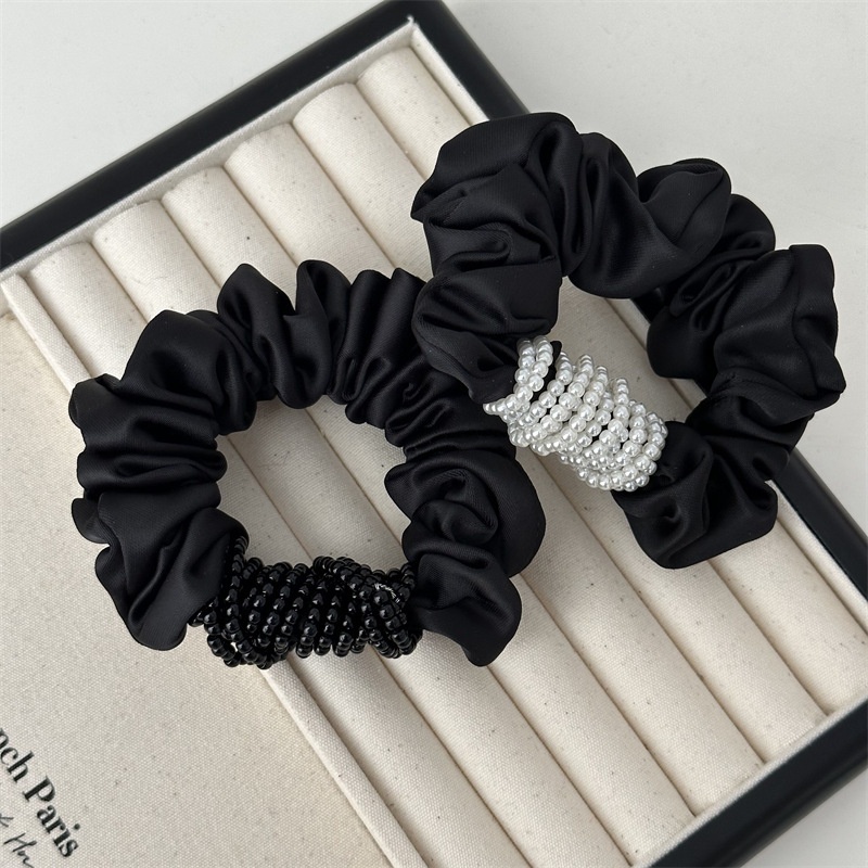 Women's Cloth Elastic Bun Hair Bands 3D Retro Beaded Floral