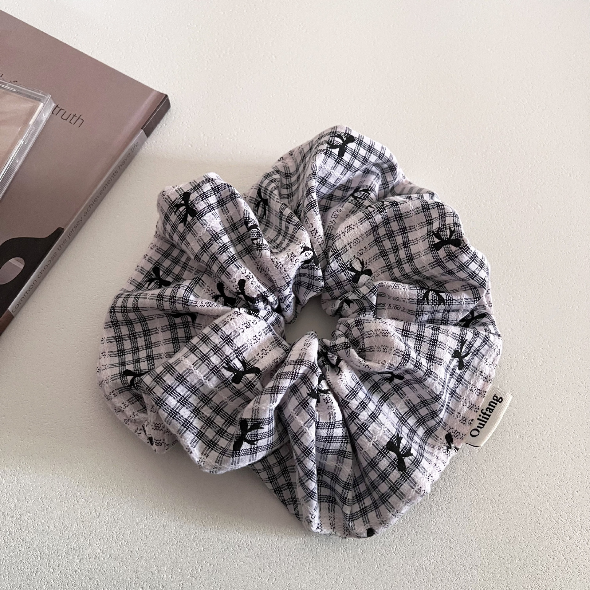 Women's Plaid Bowknot Fabric Hair Tie Elegant Low Ponytail Accessory