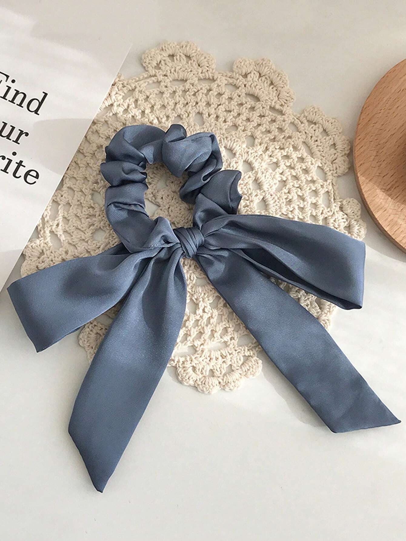 Women Girls French Polka Dot Bow Hair Scarf Fabric Ponytail Holder Tie