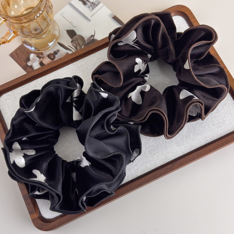 Women's Velvet Oversized Ponytail Scrunchie Floral Butterfly Print